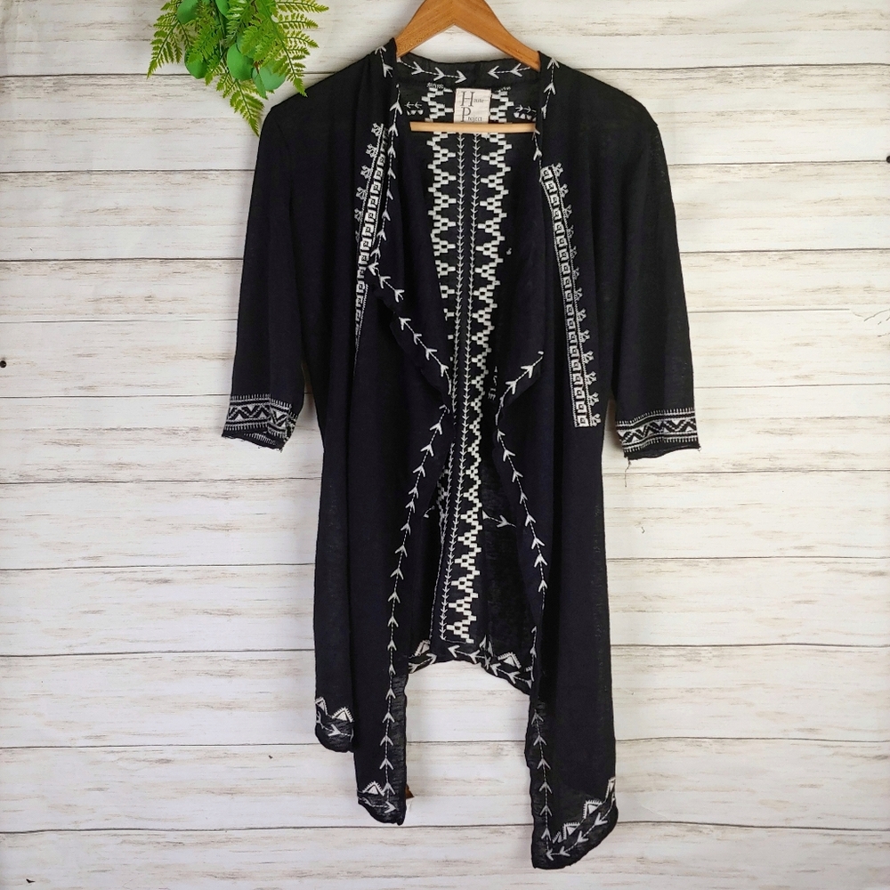 Haute Project Black Embroidered Open Cardigan